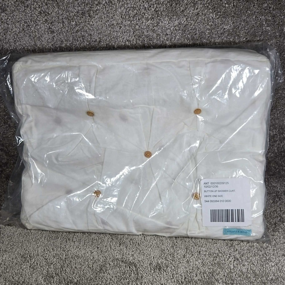 Anthropologie Shower Curtain White Pleated Wood Button